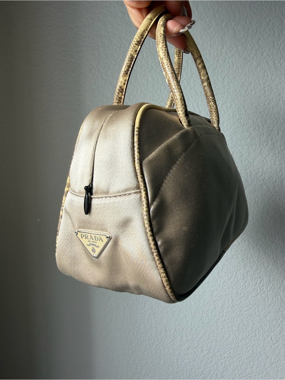 Prada Mini Satin Top-Handle Bag in Light Gold